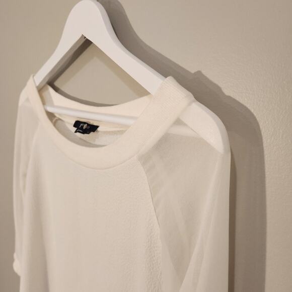 Vertigo Sheer Sleeve Cream Raglan Style 3/4 Sleeve Shirt - Size S - Picture 3 of 8